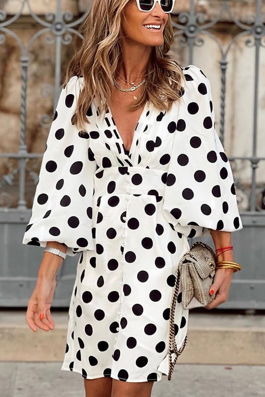 LD Mini dress with puff sleeves and polka dot buttons