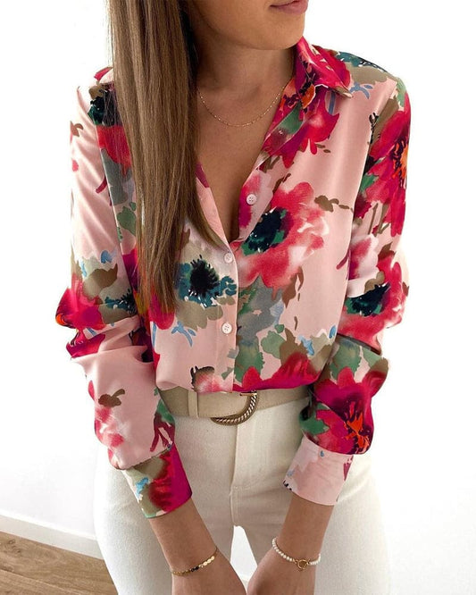 VelaVie - Floral blouse with long sleeves