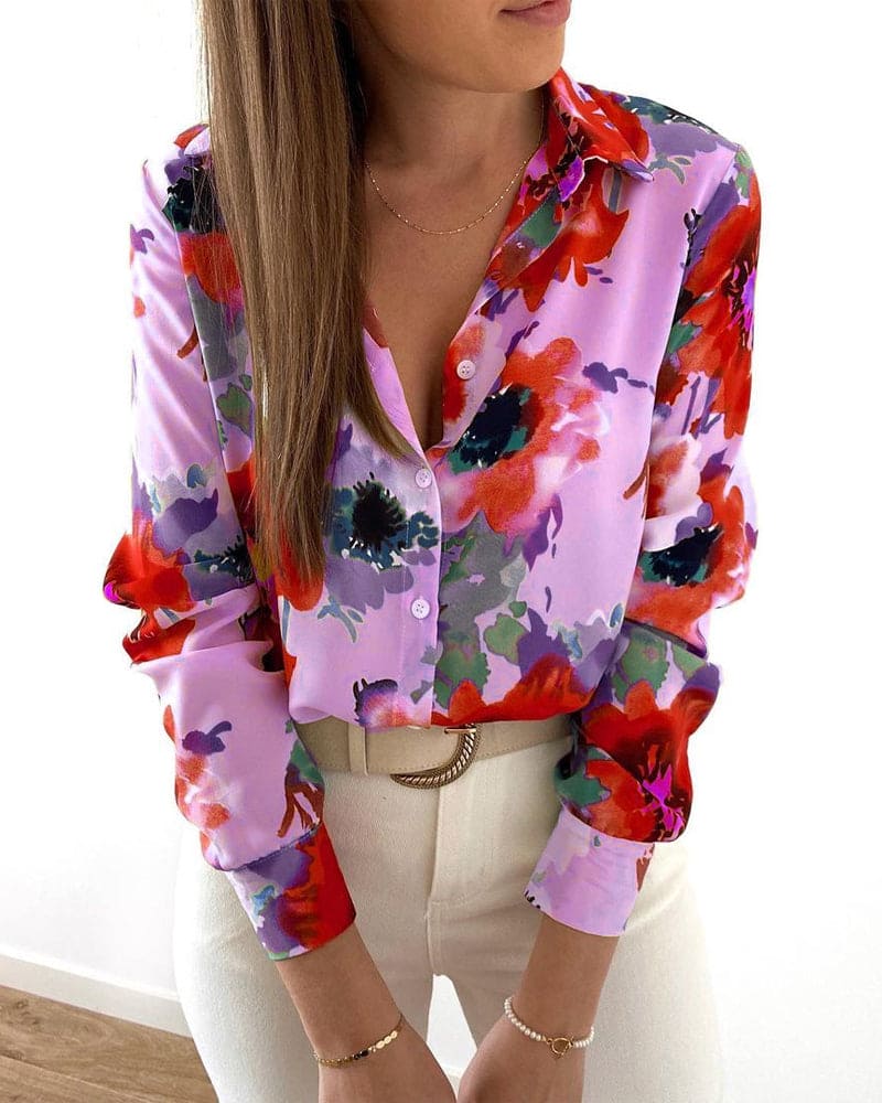 VelaVie - Floral blouse with long sleeves