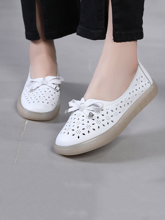 LP | Women Casual Summer Solid Cutout Leather Flat Shoes