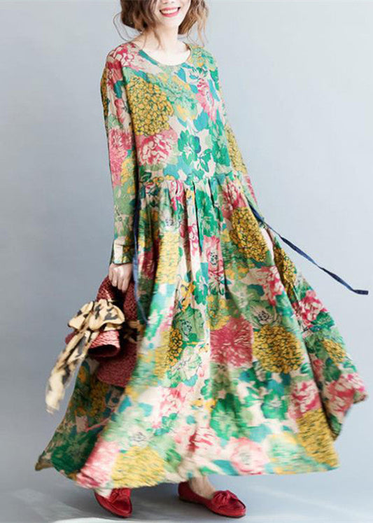 LP | fashionable floral linen long dress