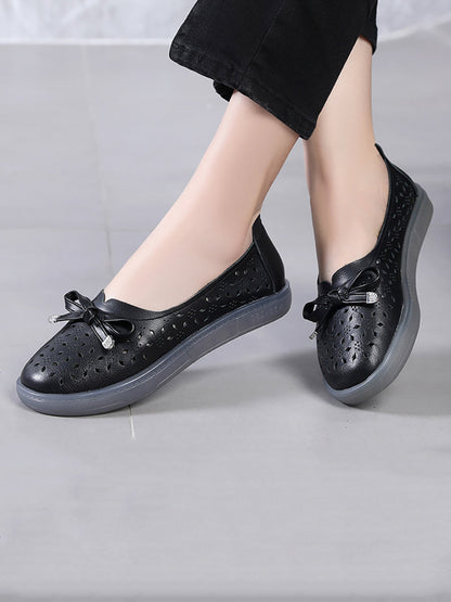 LP | Women Casual Summer Solid Cutout Leather Flat Shoes