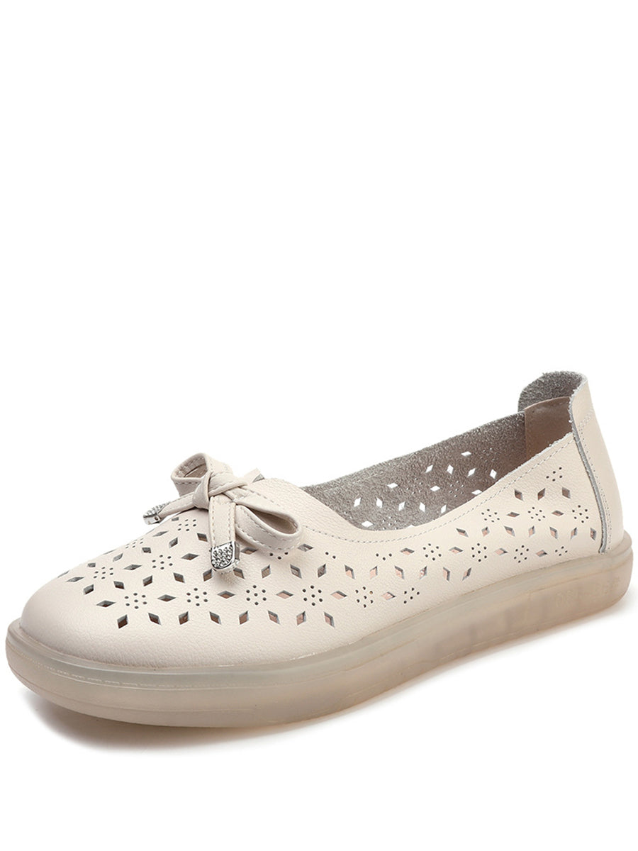 LP | Women Casual Summer Solid Cutout Leather Flat Shoes