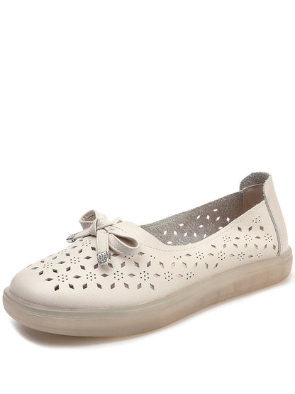 LP | Women Casual Summer Solid Cutout Leather Flat Shoes