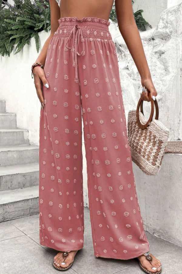 jacquard pants with high waist and wide legs