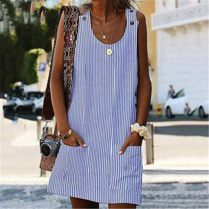 round neck jumpsuit with pockets, striped, button fastening, lying skirt jumpsuit