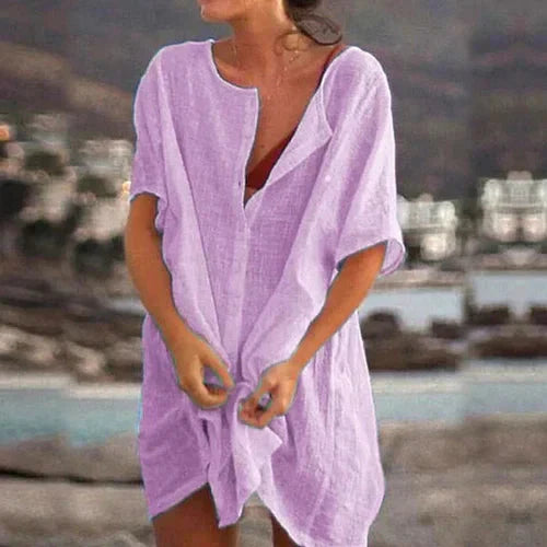 LP | Fitted, short-sleeved linen blouse