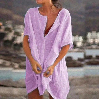 LP | Fitted, short-sleeved linen blouse