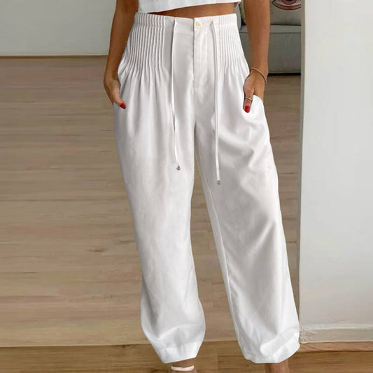 Cozy White Elastic Waistband Pants