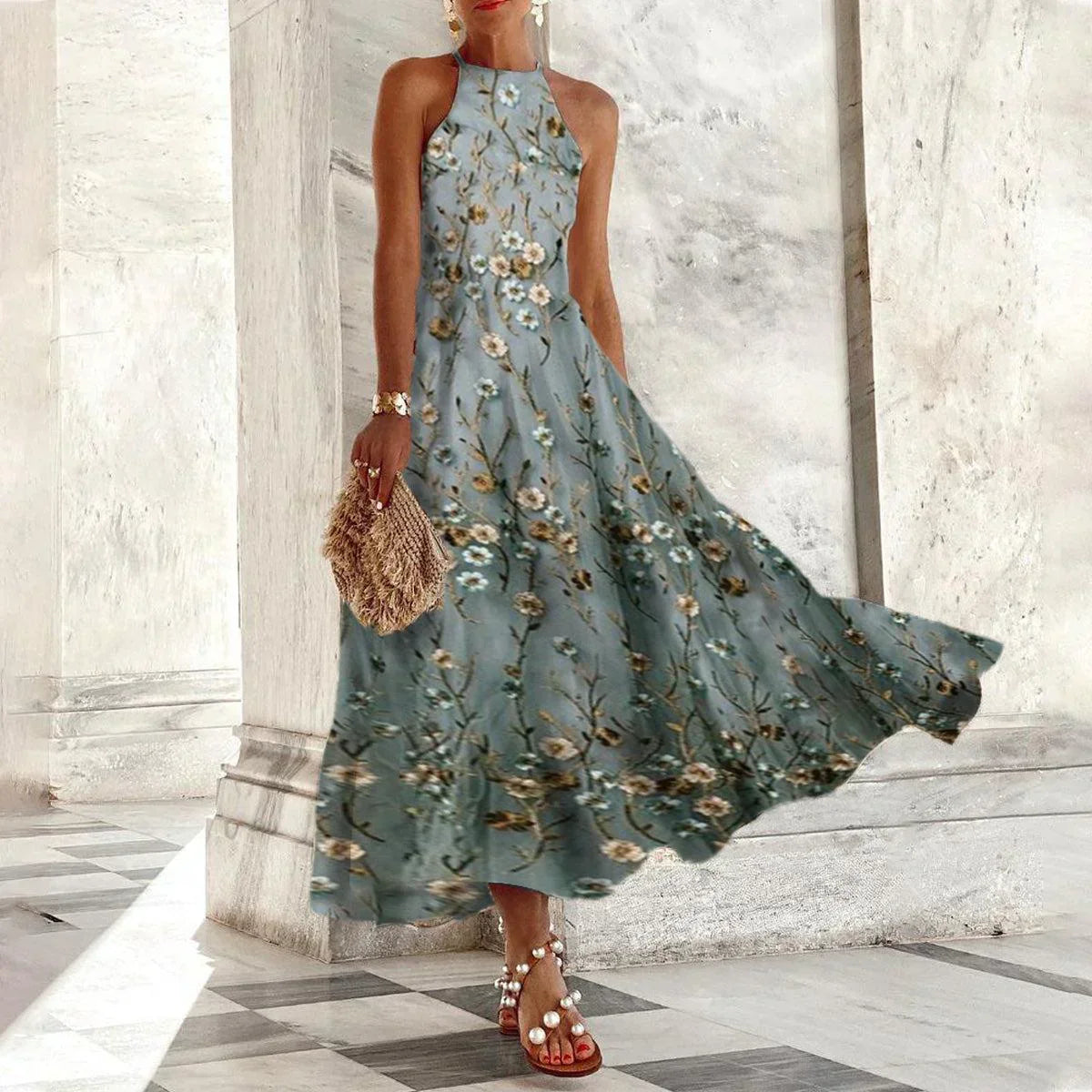 LP | sleeveless maxi dress with butterfly neckline.