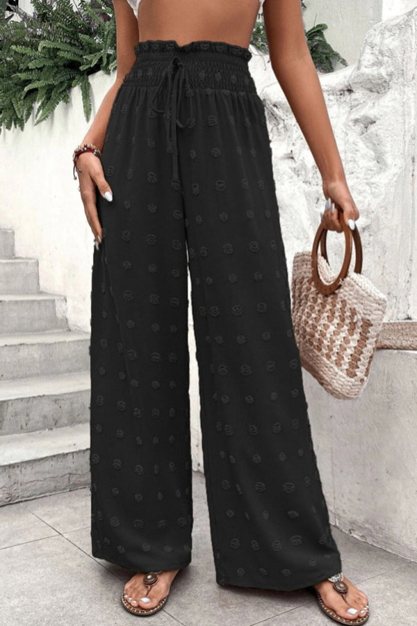 jacquard pants with high waist and wide legs