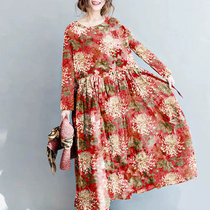 LP | fashionable floral linen long dress