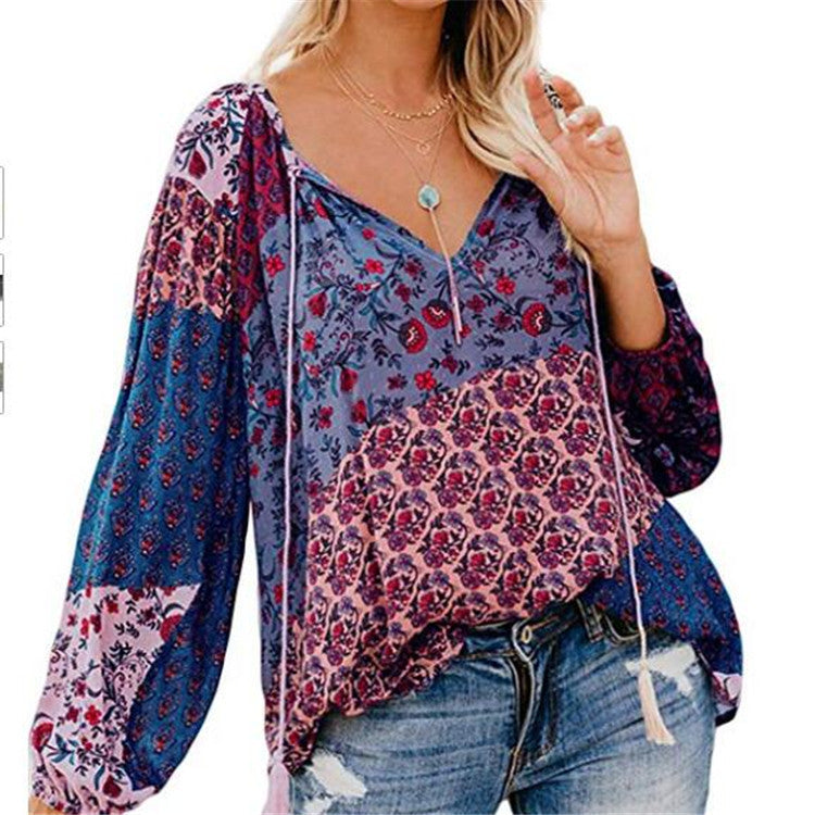 LP | Women's Boho Baggy Floral Blouse-a-Long-Sleeved