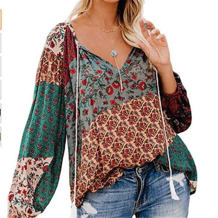 LP | Women's Boho Baggy Floral Blouse-a-Long-Sleeved