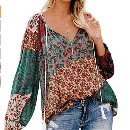 LP | Women's Boho Baggy Floral Blouse-a-Long-Sleeved