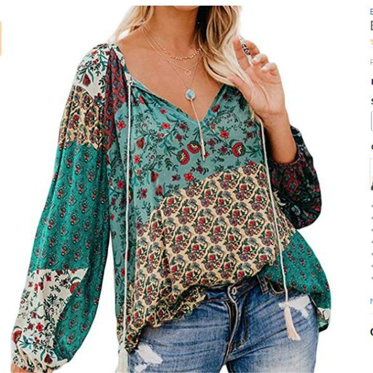 LP | Women's Boho Baggy Floral Blouse-a-Long-Sleeved