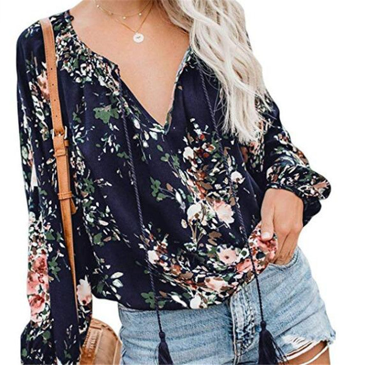 LP | Women's Boho Baggy Floral Blouse-a-Long-Sleeved