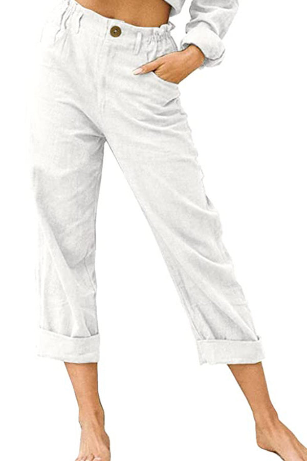 solid color cotton and linen fashionable loose high-waisted casual pants