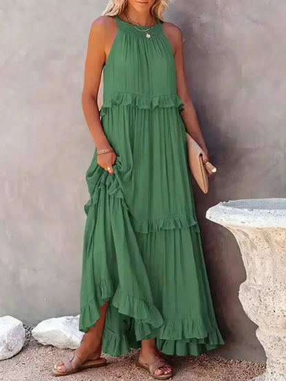 Halter maxi dress with ruffles.
