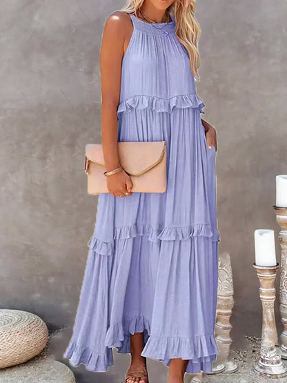 Halter maxi dress with ruffles.