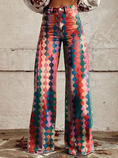 Retro pants with print for ladies