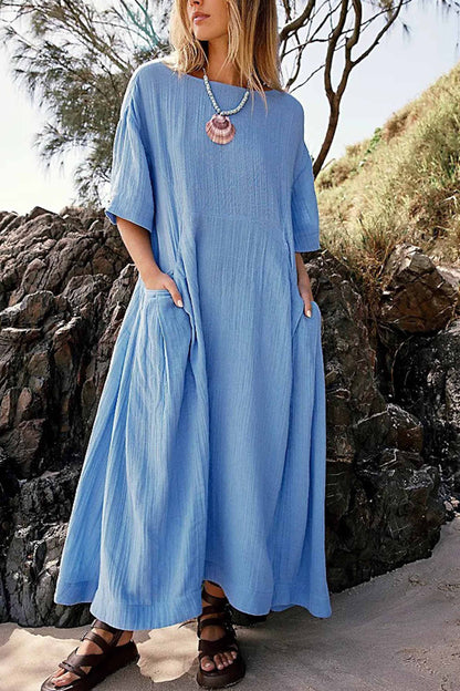 LP | Trendy short-sleeved, loose-fitting dress with ruched look for plus sizes