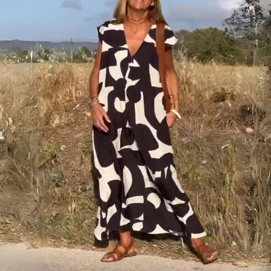 PRINTED DRESS WITH V-NECK