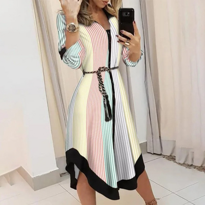 LP | Blouson dress with lapel belt lined white