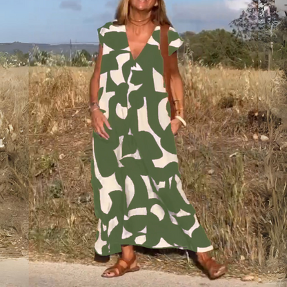 PRINTED DRESS WITH V-NECK