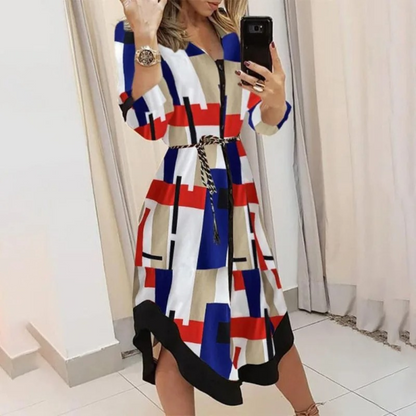 LP | Blouson dress with lapel belt lined white