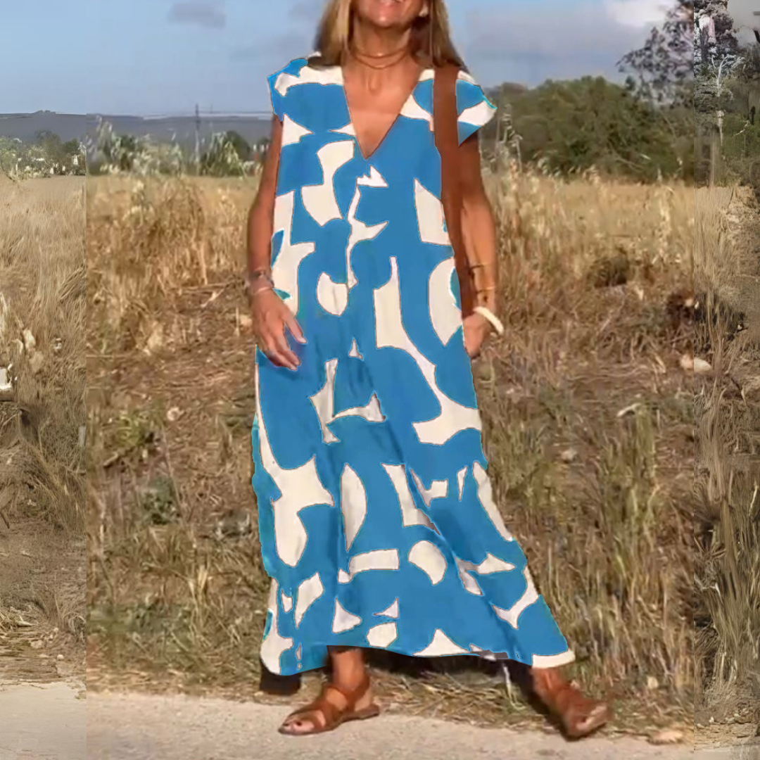 PRINTED DRESS WITH V-NECK