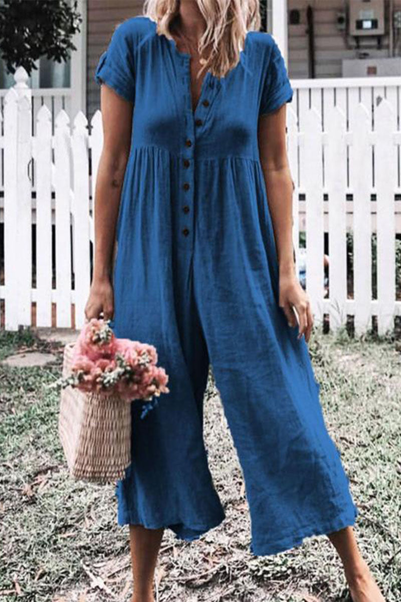 LD Fashion Casual Smooth Straight O-neck Jumpsuits (5 colors)