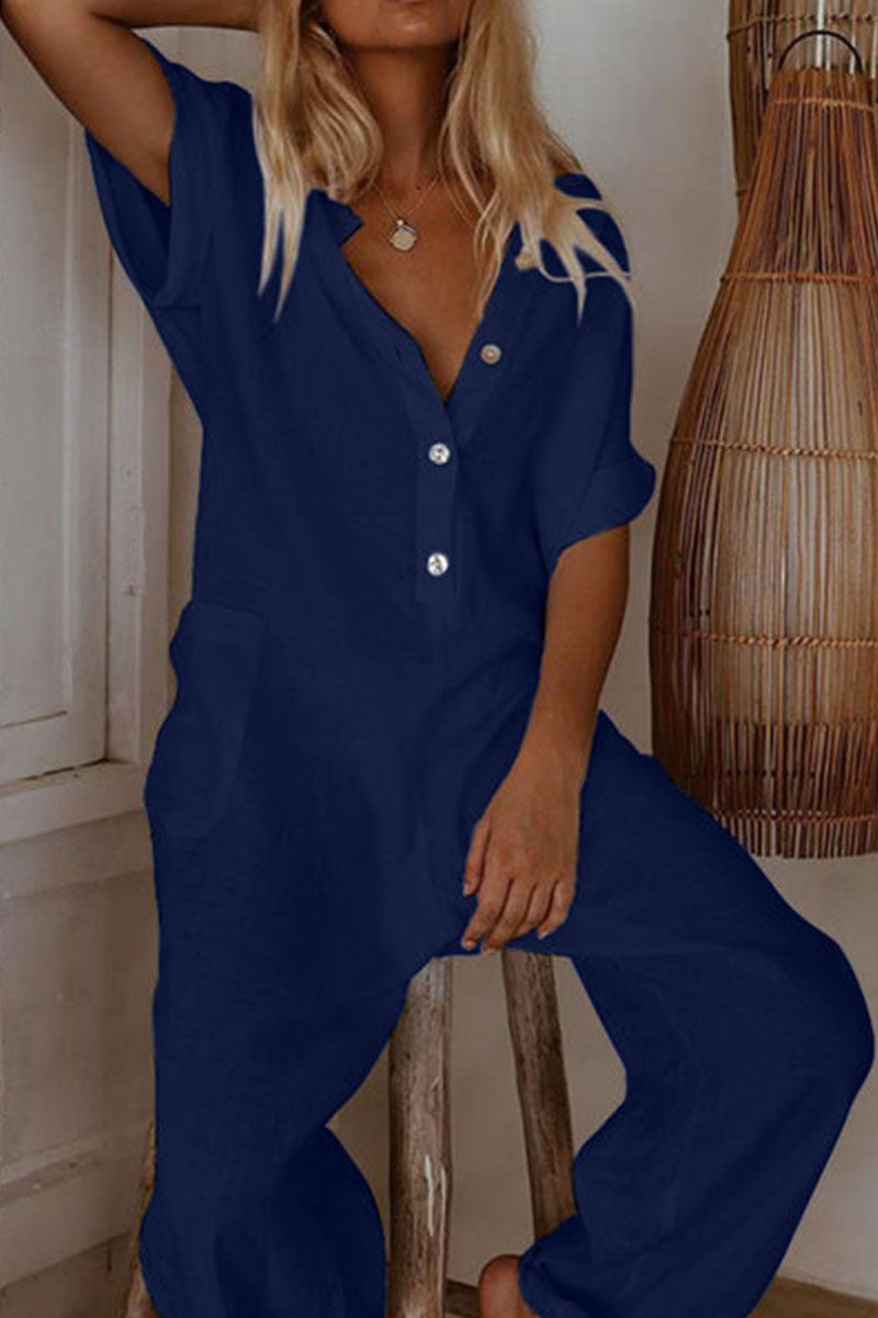 LD Fashion Casual Solid V-neck Jumpsuits (3 colors)
