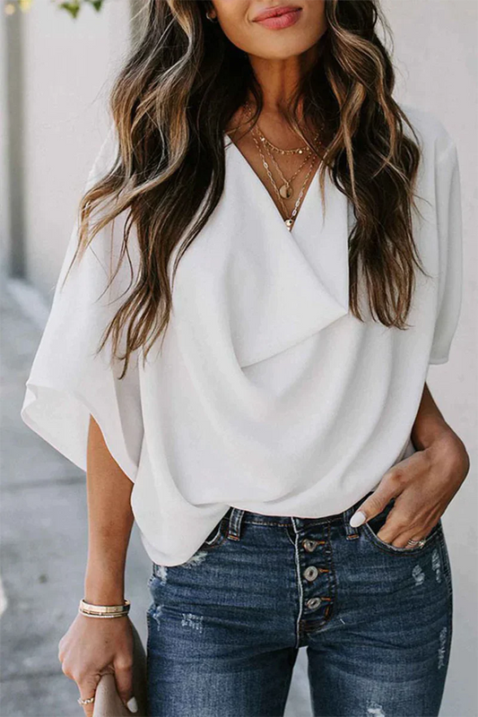 LP Casual solid patchwork top with v-neck