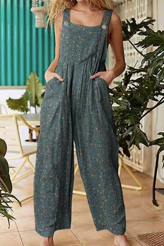 LD Loungewear Floral Split Pocket Square Jumpsuits