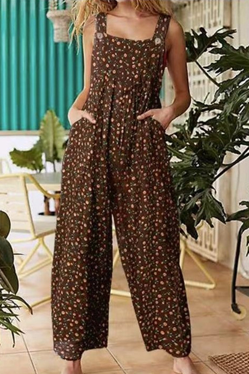 LD Loungewear Floral Split Pocket Square Jumpsuits