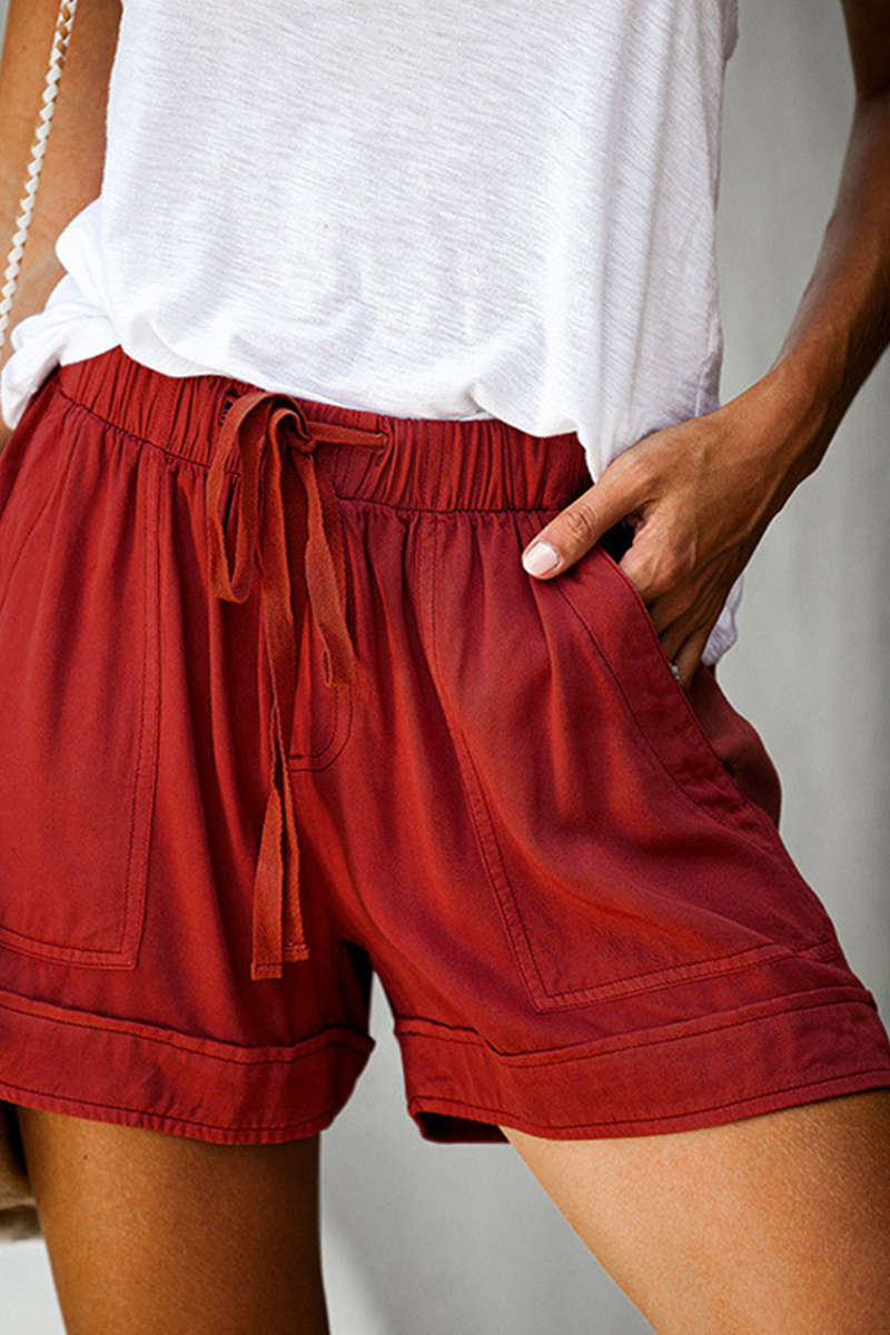 Casual solid patchwork straight mid waist solid color shorts (12 colors)