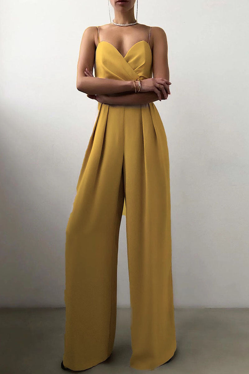 LD Fashion casual solid patchwork V-neck loose jumpsuits (6 colours)