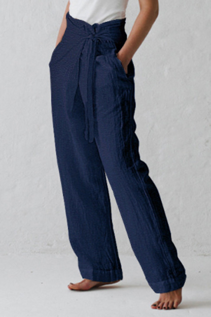 Casual Solid Strap Design Straight Mid Waist Solid Color Pants (3 colors)