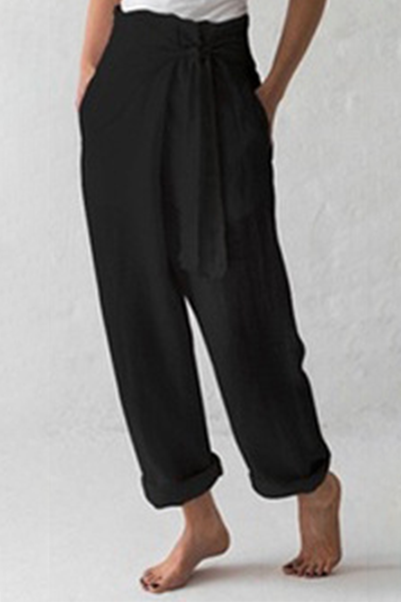Casual Solid Strap Design Straight Mid Waist Solid Color Pants (3 colors)