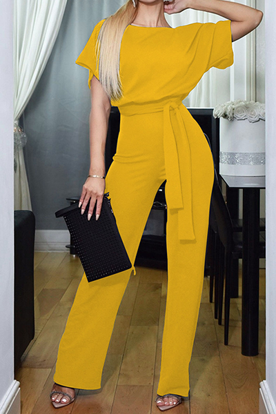 Casual Elegant Solid Patchwork Straight Neck Jumpsuits (6 colors)