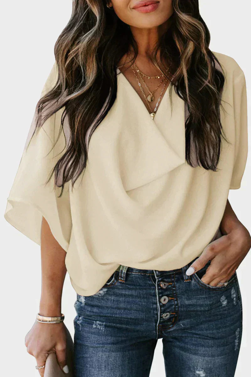 LP Casual solid patchwork top with v-neck