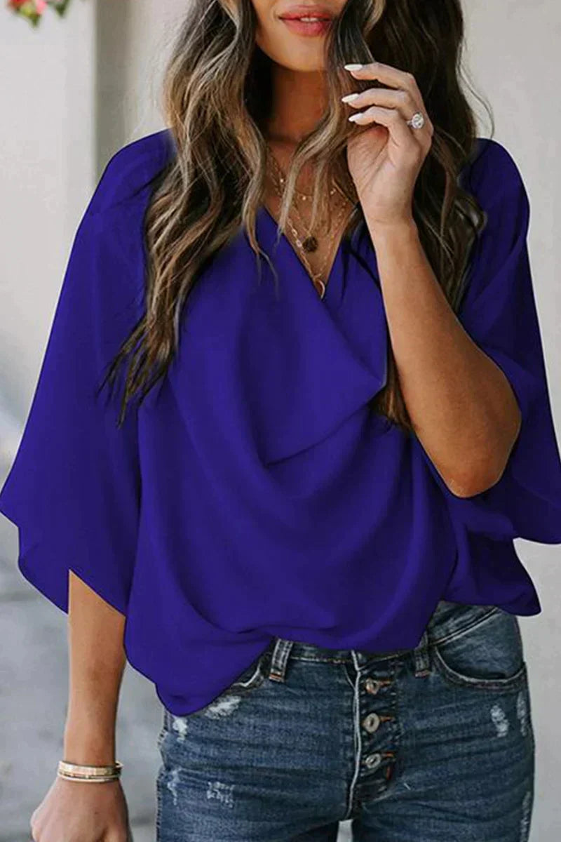 LP Casual solid patchwork top with v-neck