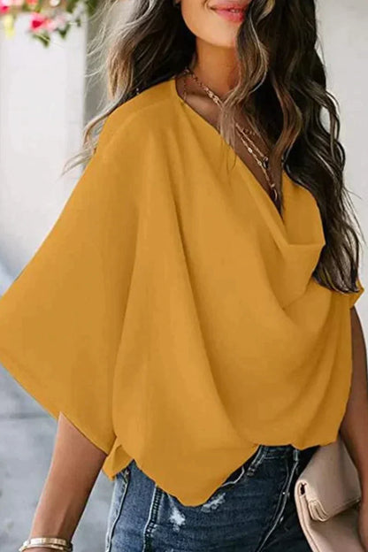 LP Casual solid patchwork top with v-neck
