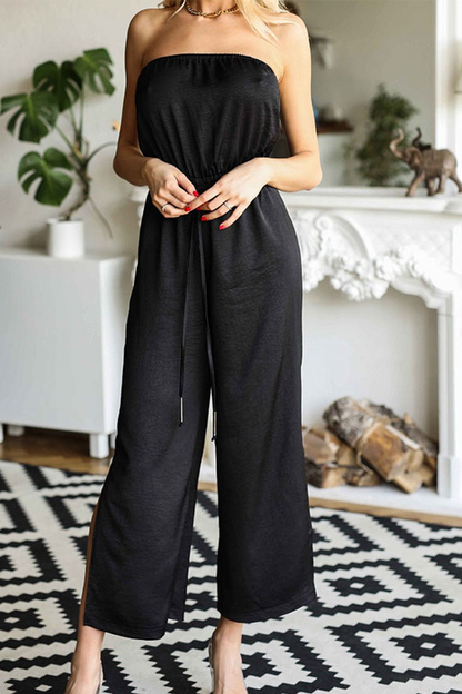 Casual Solid Patchwork Straight Strapless Jumpsuits (3 colors)