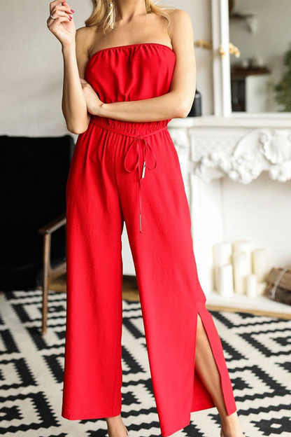 Casual Solid Patchwork Straight Strapless Jumpsuits (3 colors)