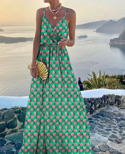 Colorful maxi dress with neckline