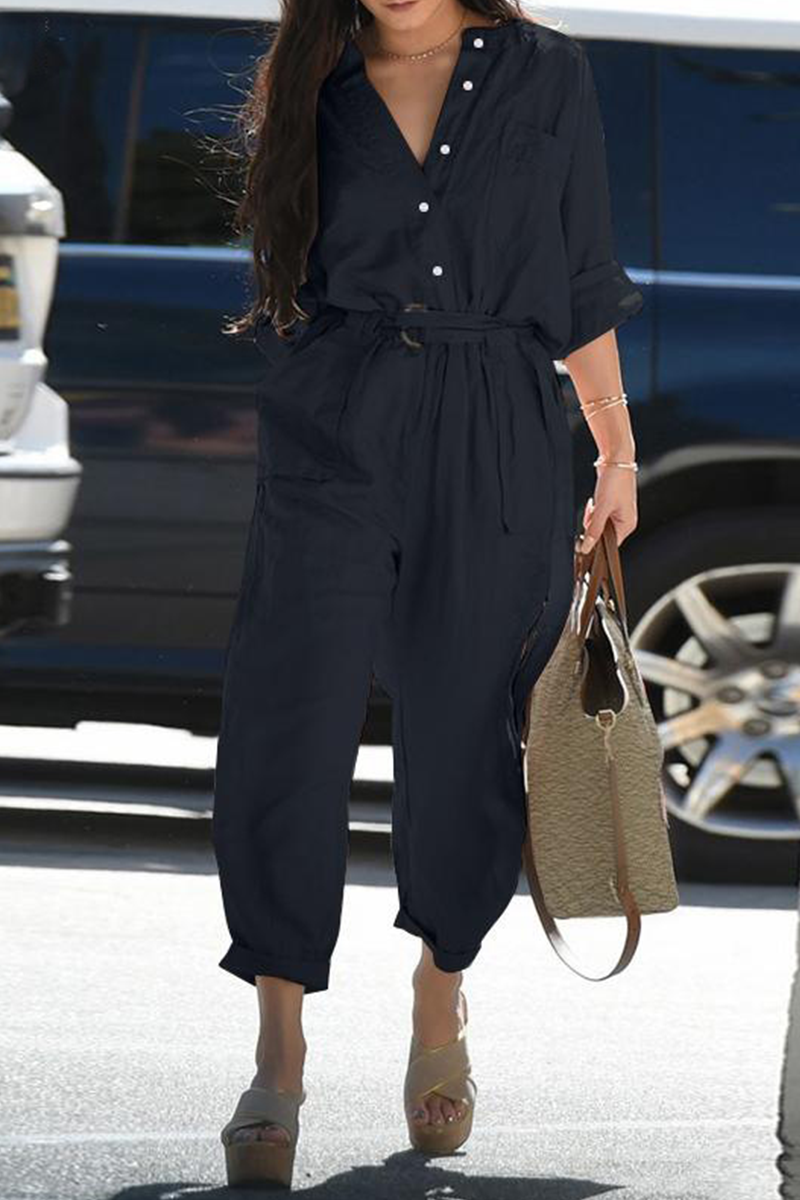 LD Casual Solid Patchwork V Neck Harlan Jumpsuits (3 colors)