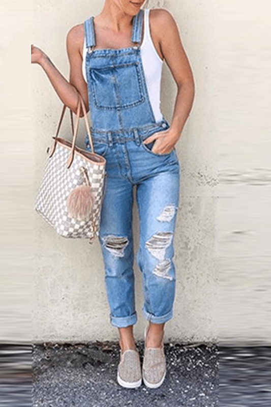 LD plain Harlan sleeveless square collar denim jumpsuits