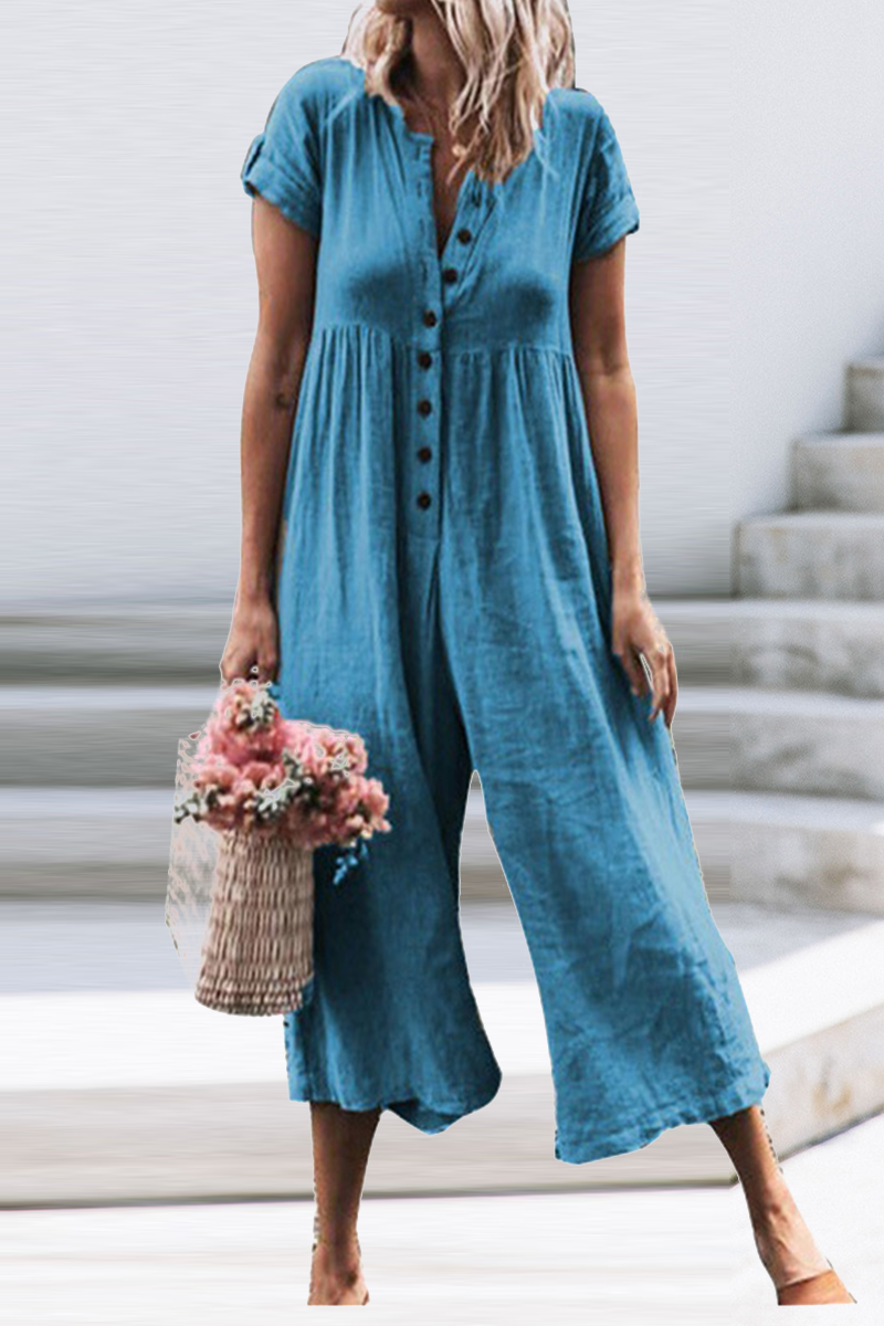 LD Fashion Casual Smooth Straight O-neck Jumpsuits (5 colors)